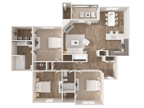 Floor plan for 3 beds, 2 baths, 1318 sqft